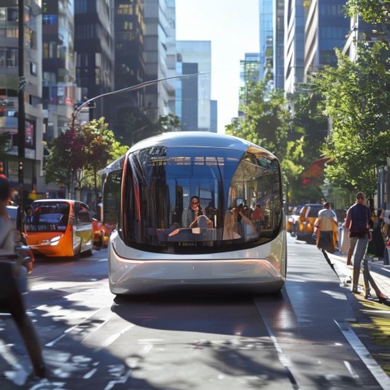 Driverless autonomous electric shuttle serving passengers on a city street