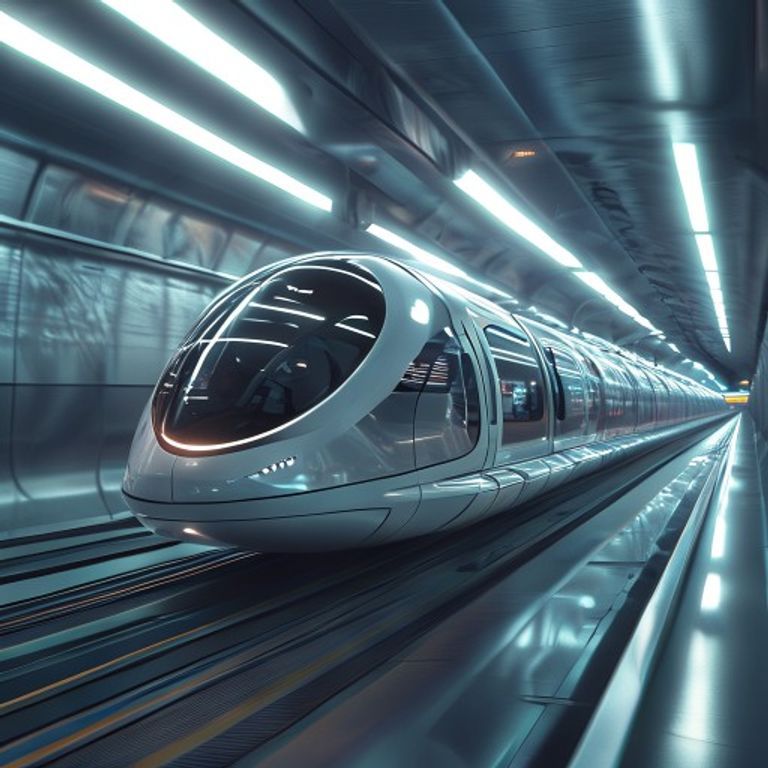 Hyperloop passenger pod entering a low-pressure transport tube at a station