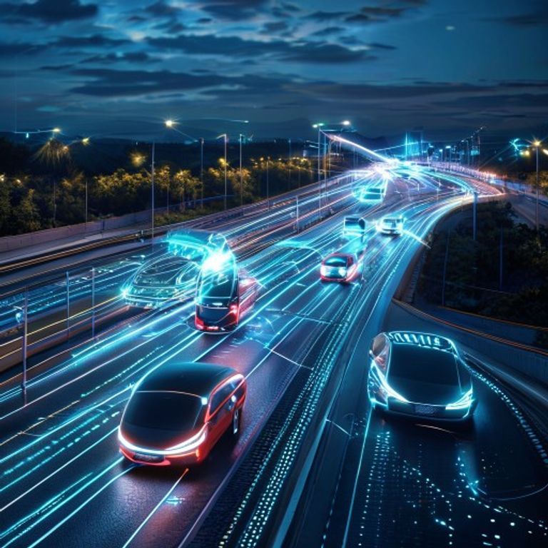 Connected vehicles on a smart highway exchanging data with roadside sensors